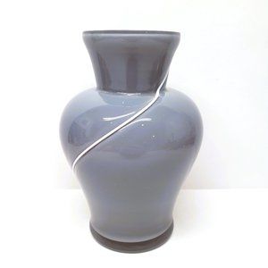 Vintage Grey Art Glass Vase White Swirl Cased Contemporary 6.25" Tall